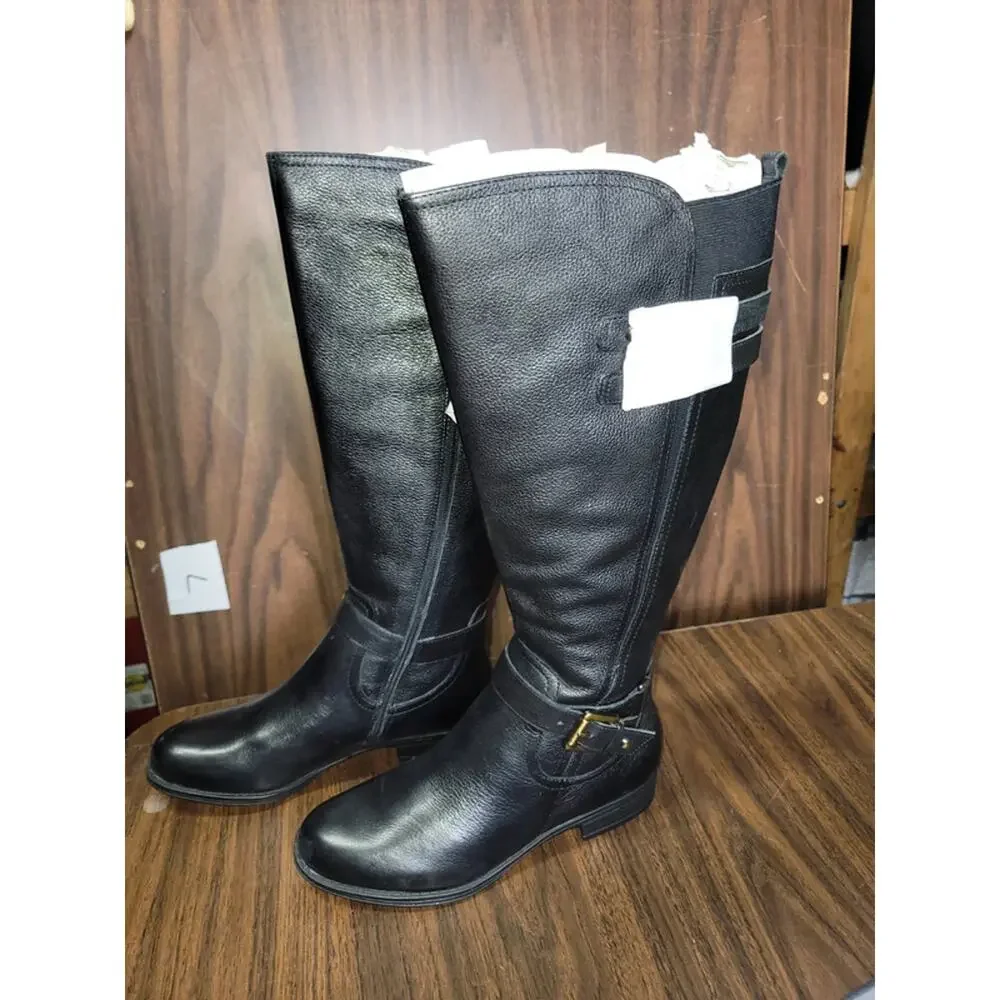 Naturalizer Womens 6 Jackie Black Leather Riding Boots Knee-High Zip NWT